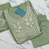 Designer Italian Viscose Suit Set with Full Neck & Sleeve Embroidery + Chanderi Dupatta - MG1005